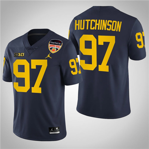 Michigan Wolverines 97 Aidan Hutchinson College Football Playoff 2021 Orange Bowl Jersey Navy