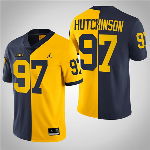 Michigan Wolverines 97 Aidan Hutchinson College Football Split Edition Jersey Navy Maize
