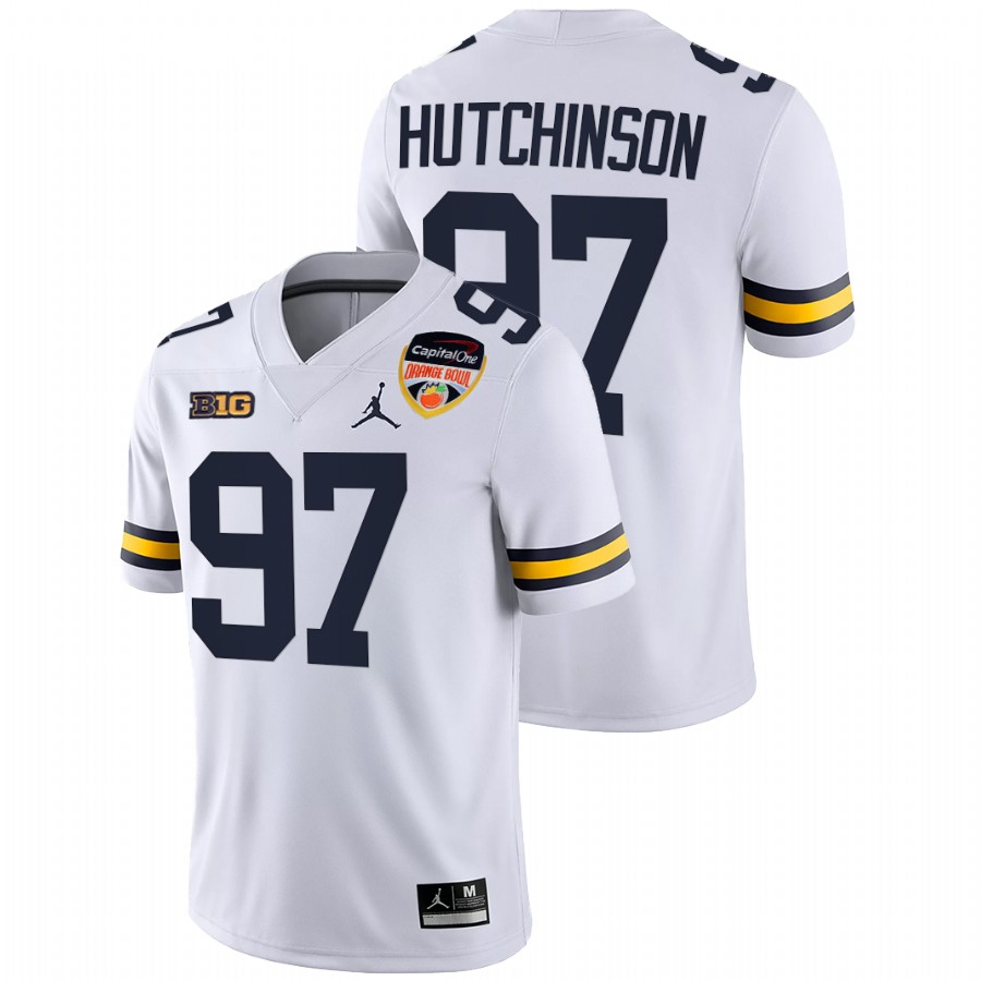 Michigan Wolverines Aidan Hutchinson 2021 Orange Bowl White Jersey College Football Playoff
