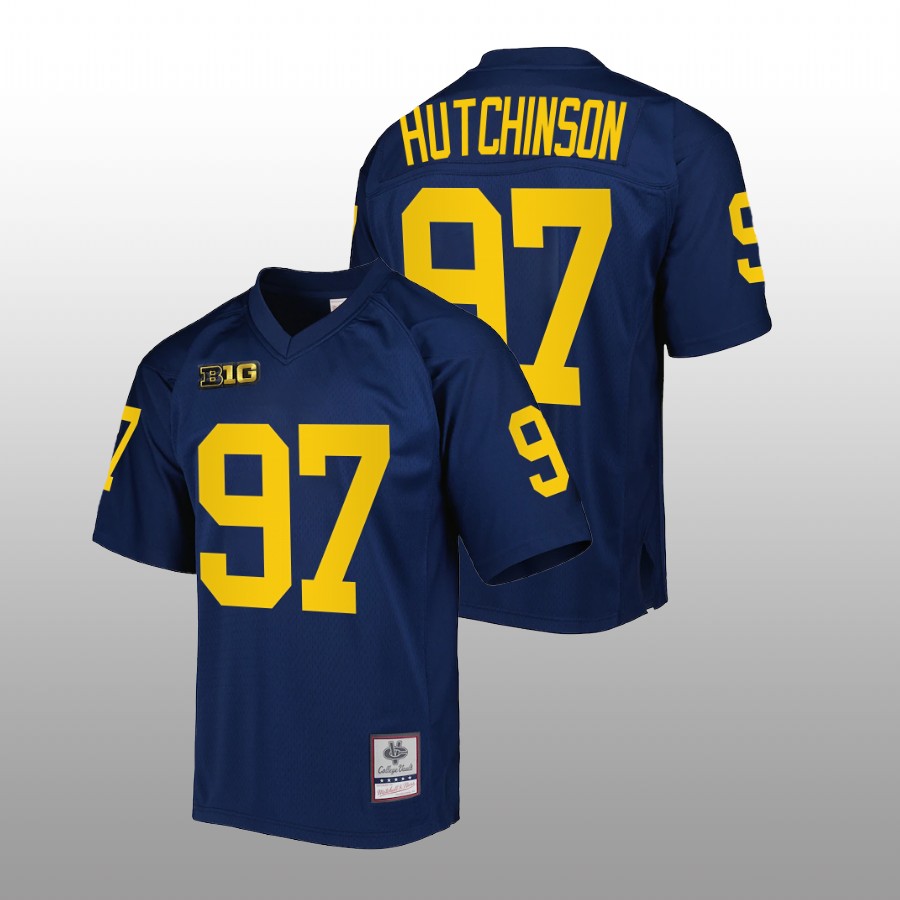 Michigan Wolverines Aidan Hutchinson Authentic Football Navy Jersey Mitchell Ness