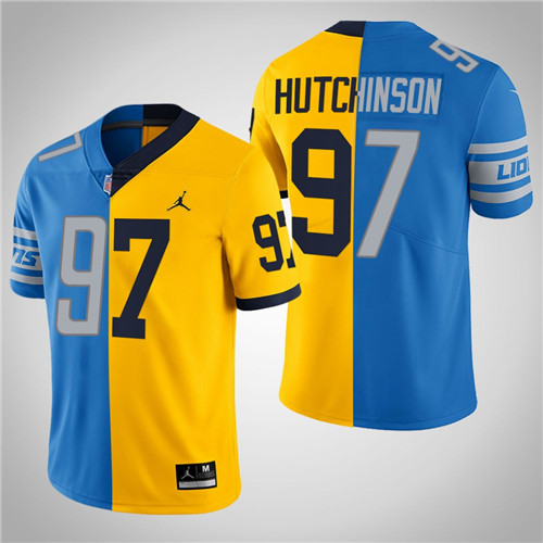 Michigan Wolverines Aidan Hutchinson Split Limited 2022 NFL Draft Jersey Blue Gold