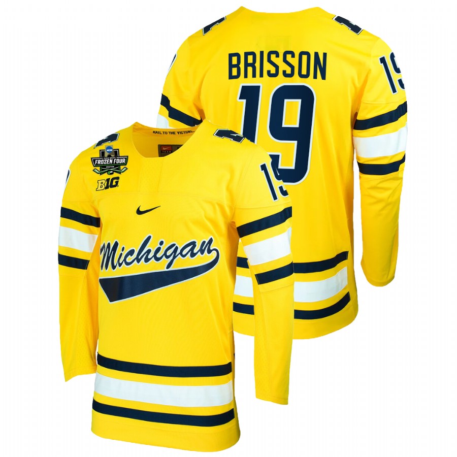 Michigan Wolverines Brendan Brisson 2022 Frozen Four NCAA Hockey Jersey Maize