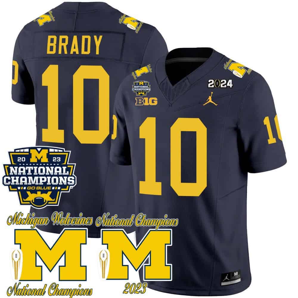 Michigan Wolverines CFP 2023 National Champions Patch Vapor Football    Jersey – All Stitched Navy #10 Tom Brady