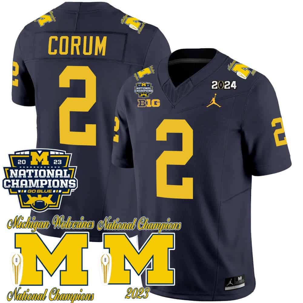 Michigan Wolverines CFP 2023 National Champions Patch Vapor Football    Jersey – All Stitched Navy #2 Blake Corum