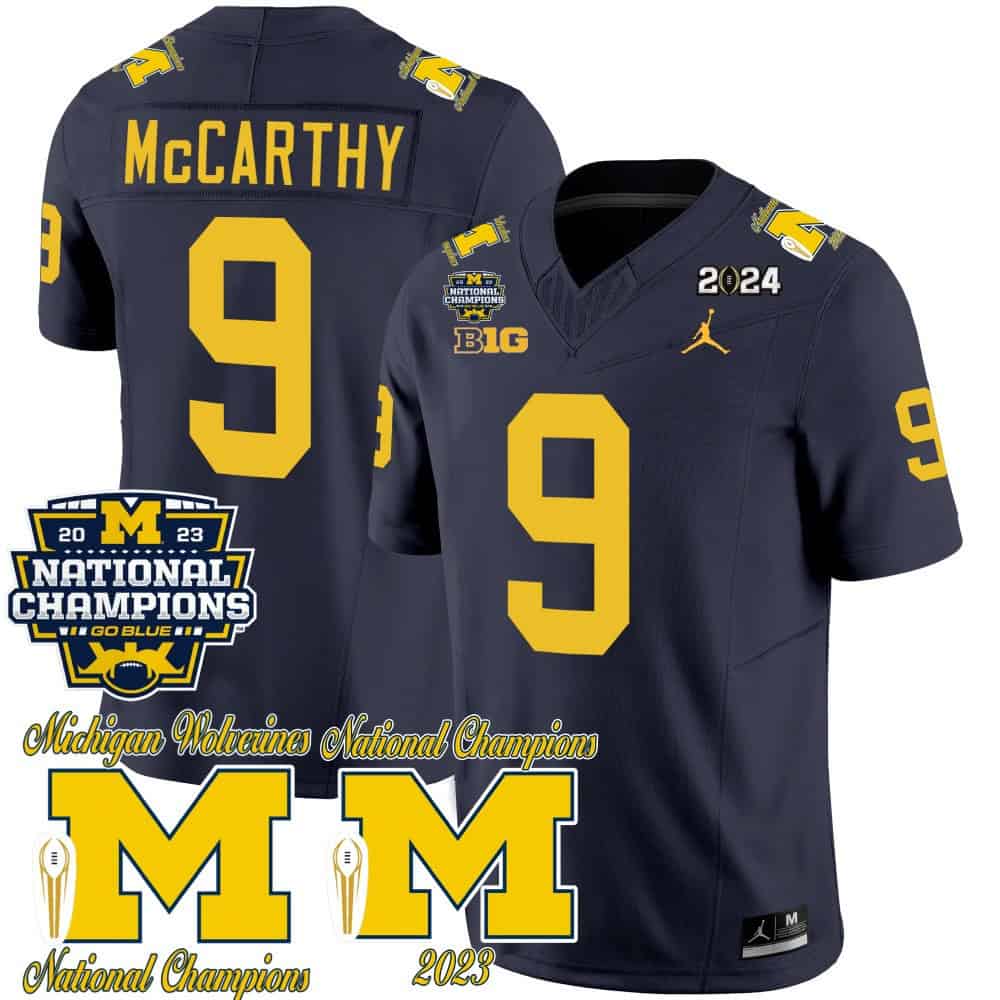 Michigan Wolverines CFP 2023 National Champions Patch Vapor Football    Jersey – All Stitched Navy #9 J J Mccarthy