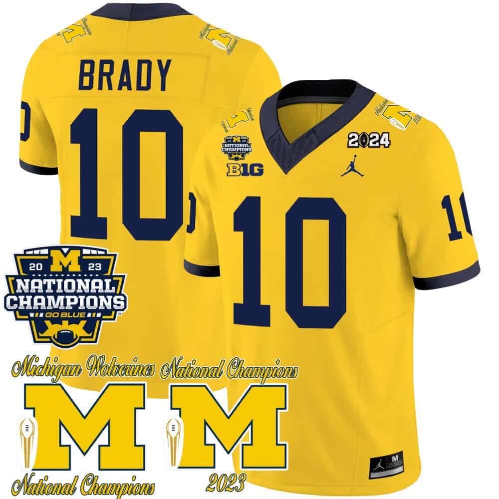 Michigan Wolverines CFP 2023 National Champions Patch Vapor Football  Jersey – All Stitched Maize #10 Tom Brady