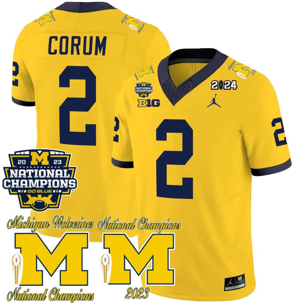 Michigan Wolverines CFP 2023 National Champions Patch Vapor Football  Jersey – All Stitched Maize #2 Blake Corum