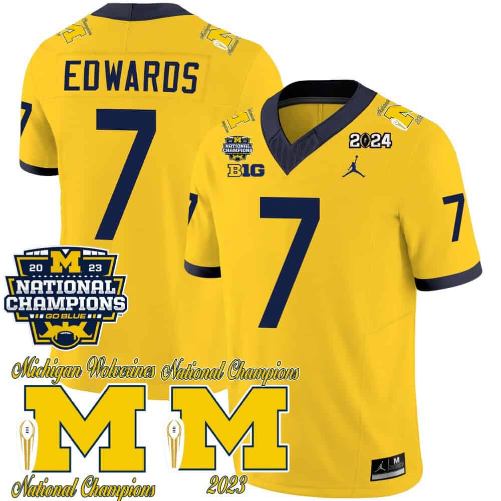 Michigan Wolverines CFP 2023 National Champions Patch Vapor Football  Jersey – All Stitched Maize #7 Donovan Edwards