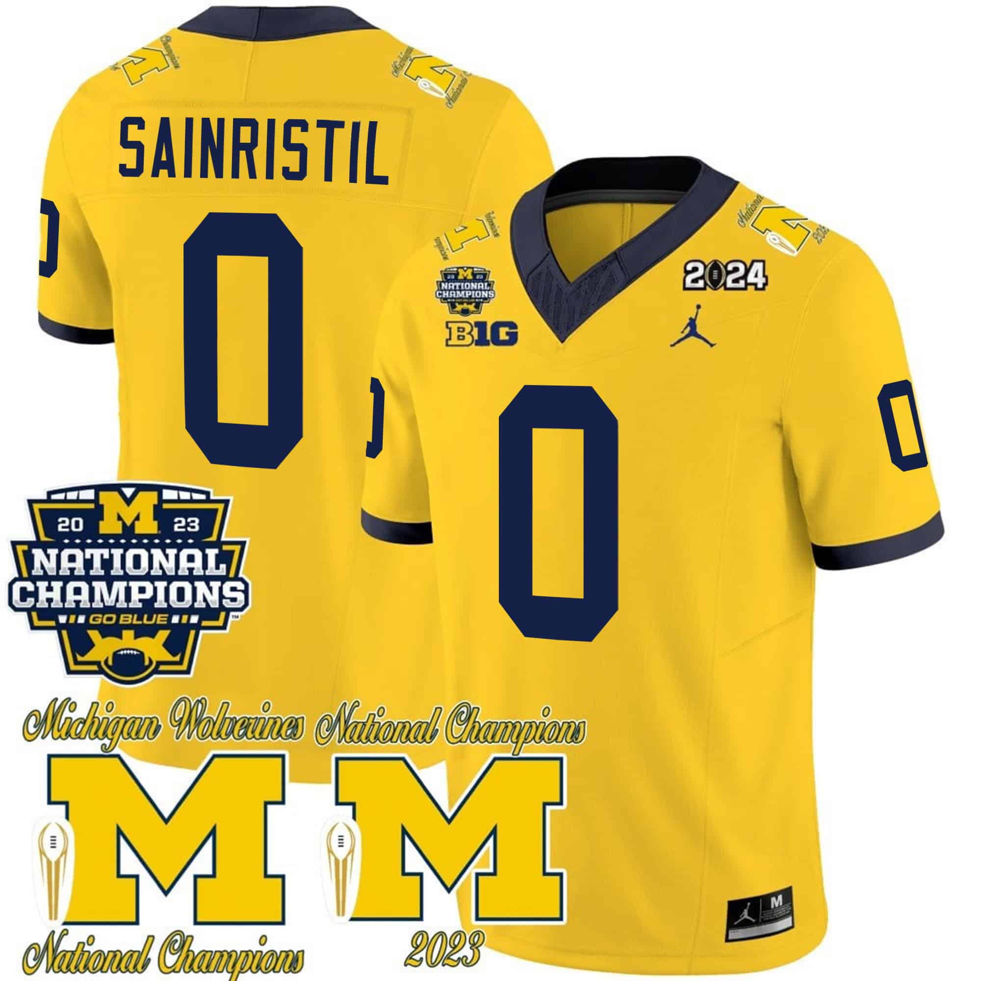 Michigan Wolverines CFP 2023 National Champions Patch Vapor Football  Jersey – All Stitched Maize#0 Mike Sainristil