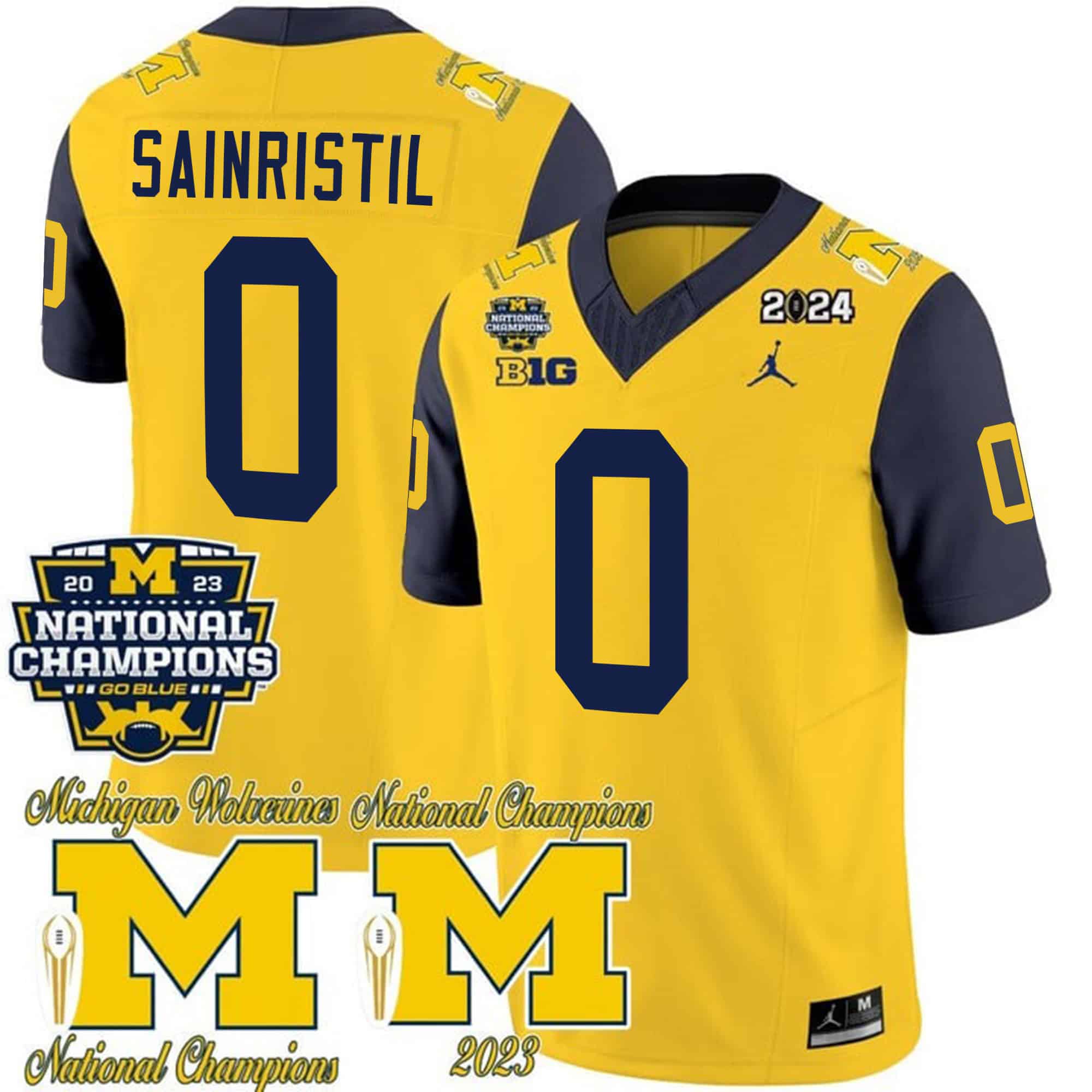 Michigan Wolverines CFP 2023 National Champions Patch Vapor Football  Jersey – All Stitched Navy Sleeves #0 Mike Sainristil