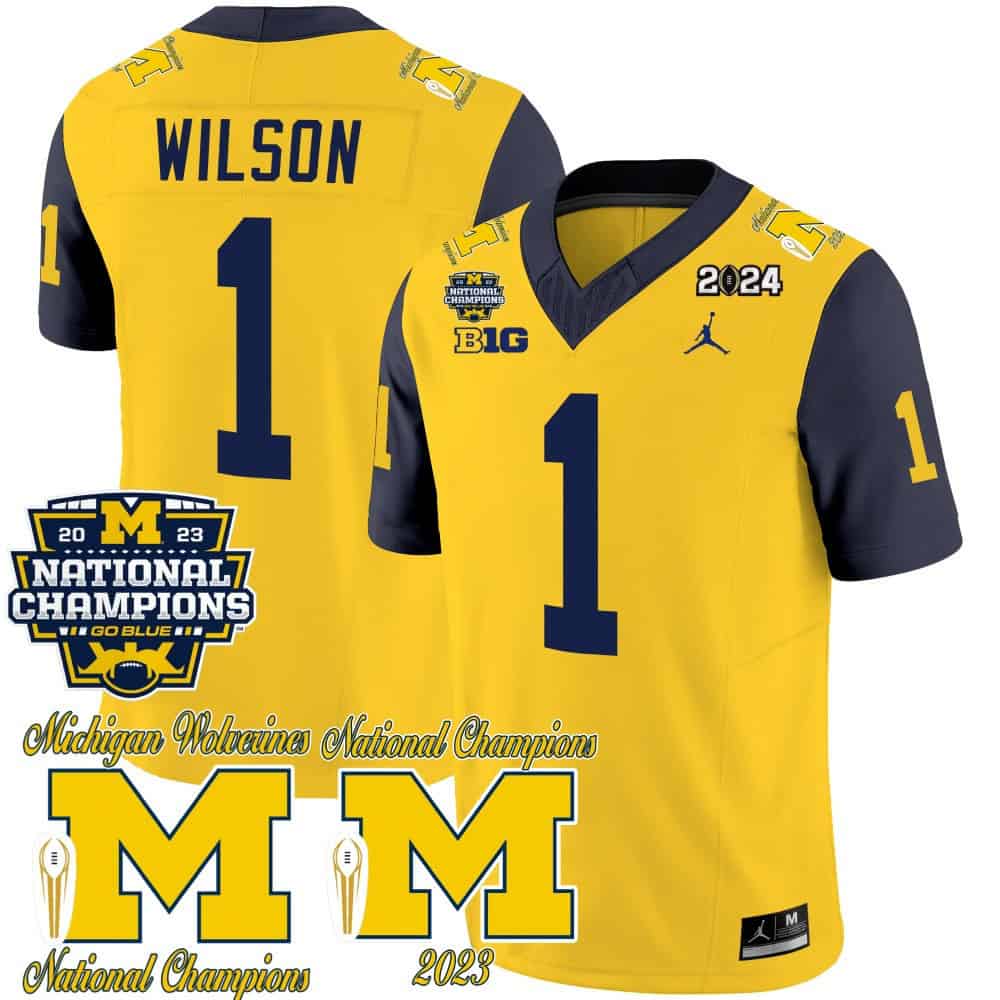 Michigan Wolverines CFP 2023 National Champions Patch Vapor Football  Jersey – All Stitched Navy Sleeves #1 Roman Wilson