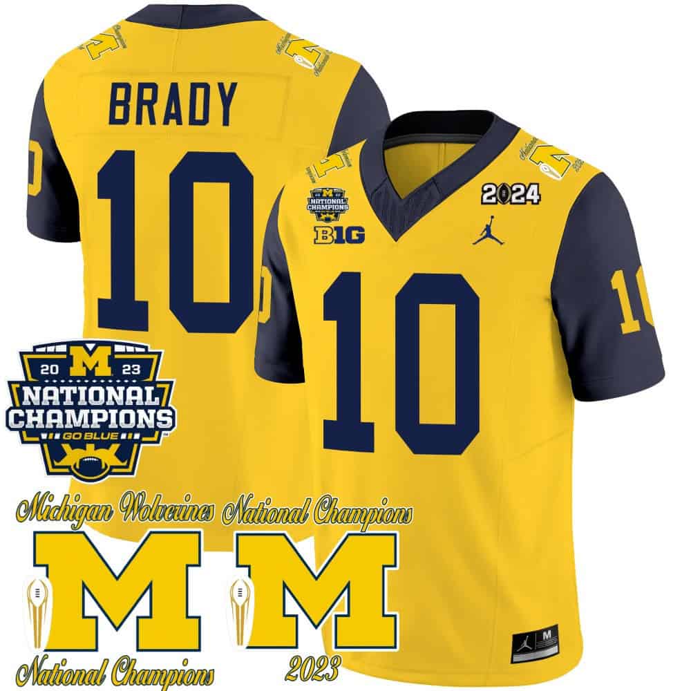 Michigan Wolverines CFP 2023 National Champions Patch Vapor Football  Jersey – All Stitched Navy Sleeves #10 Tom Brady