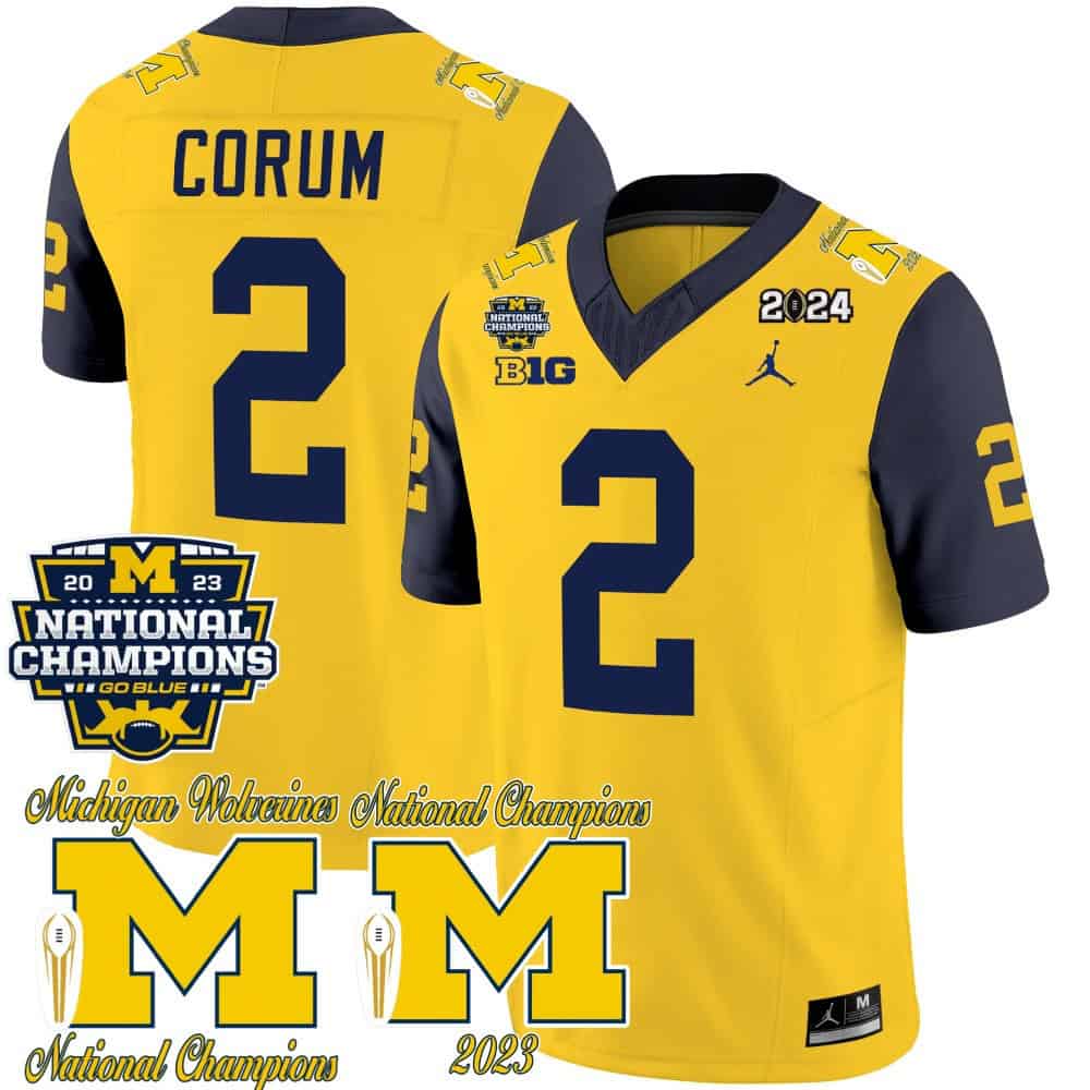 Michigan Wolverines CFP 2023 National Champions Patch Vapor Football  Jersey – All Stitched Navy Sleeves #2 Blake Corum