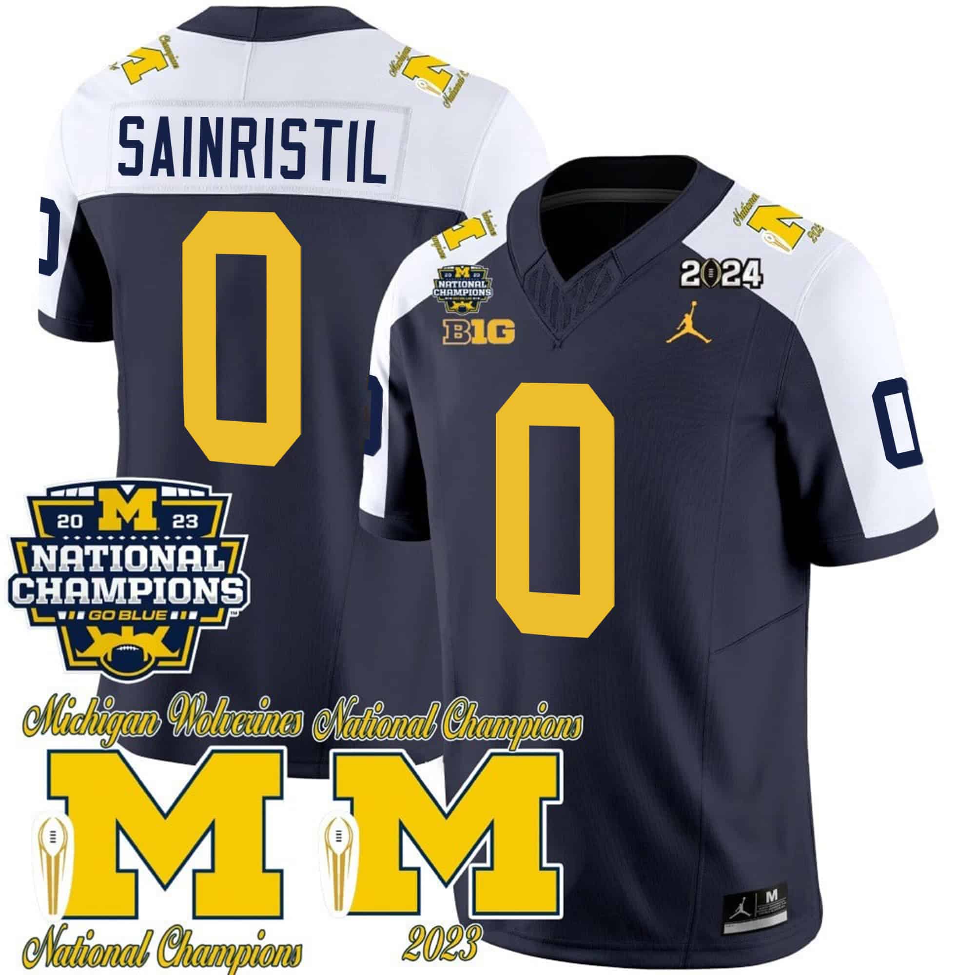 Michigan Wolverines CFP 2023 National Champions Patch Vapor Football Jersey – All Stitched Alternate  #0 Mike Sainristil