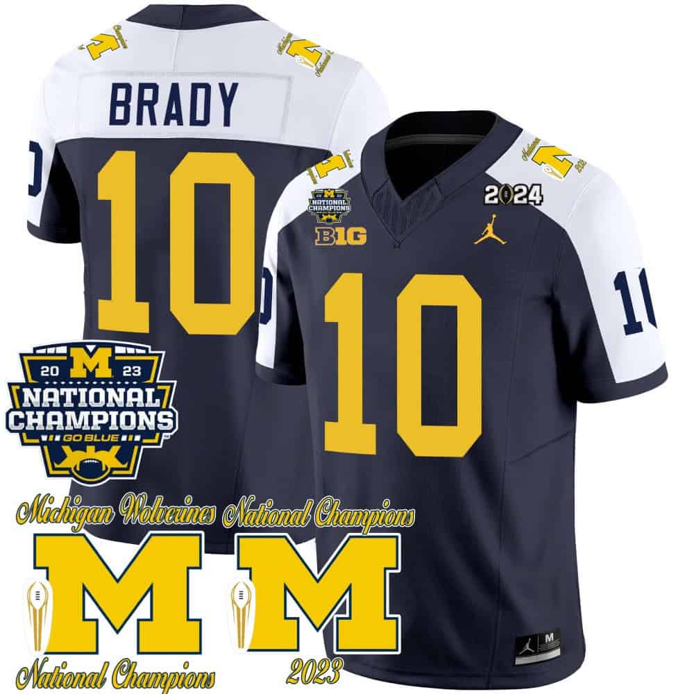 Michigan Wolverines CFP 2023 National Champions Patch Vapor Football Jersey – All Stitched Alternate #10 Tom Brady
