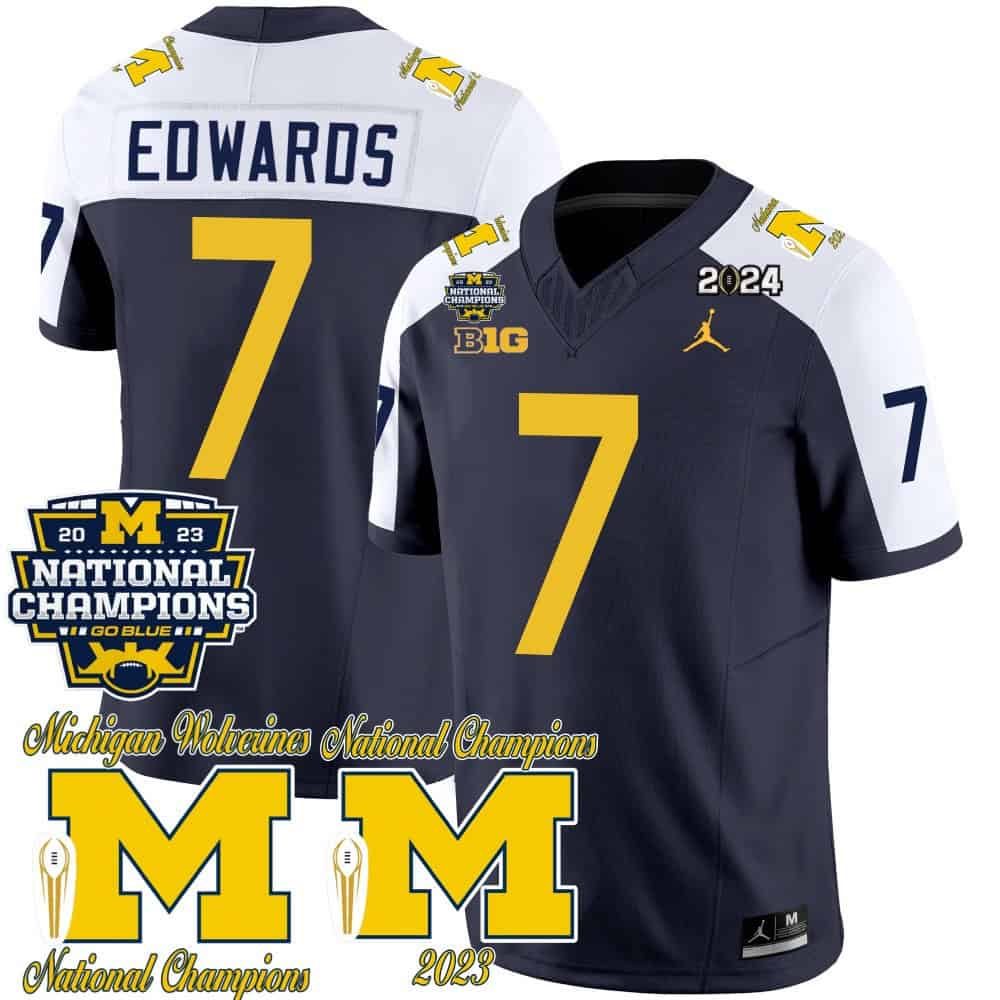 Michigan Wolverines CFP 2023 National Champions Patch Vapor Football Jersey – All Stitched Alternate #7 Donovan Edwards