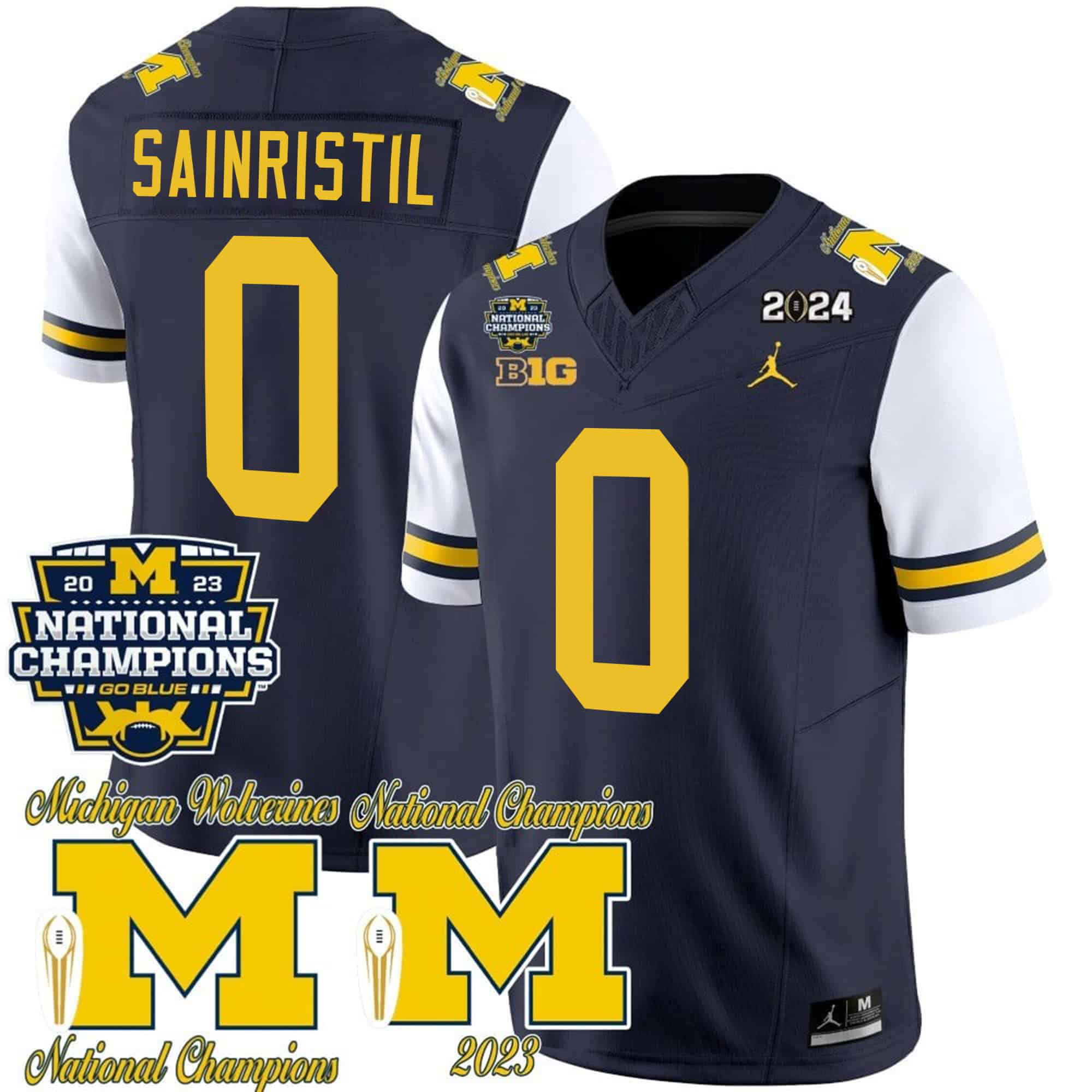 Michigan Wolverines CFP 2023 National Champions Patch Vapor Football Jersey – All Stitched White Sleeves #0 Mike Sainristil