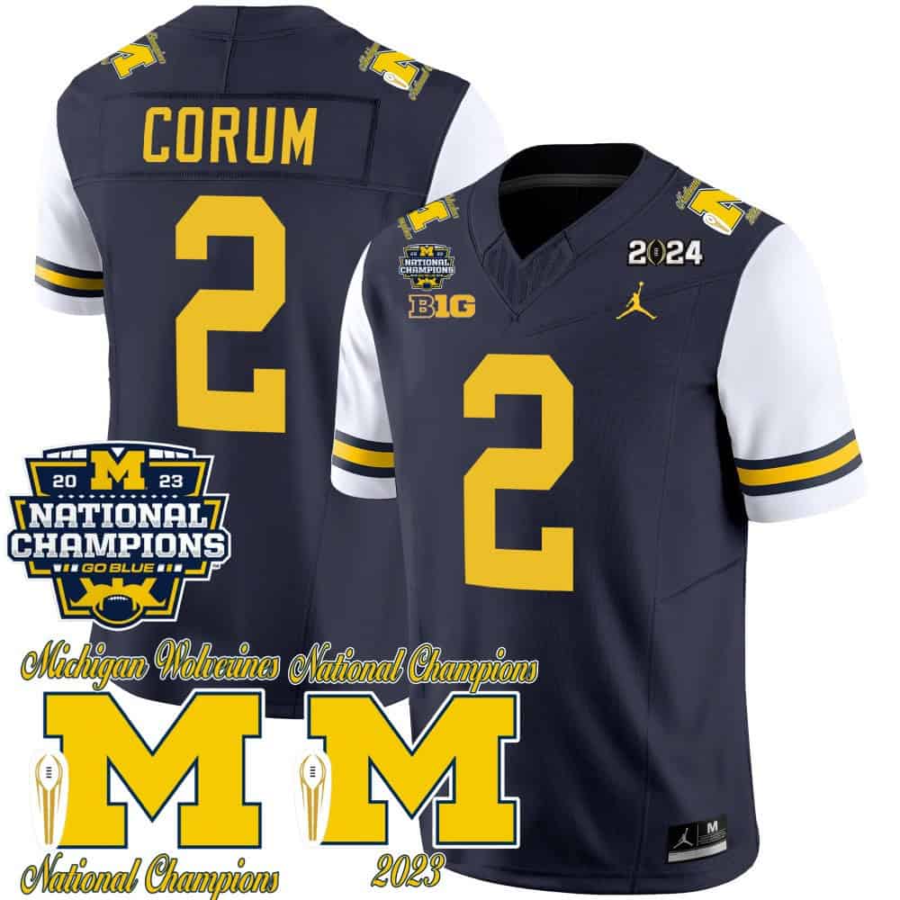 Michigan Wolverines CFP 2023 National Champions Patch Vapor Football Jersey – All Stitched White Sleeves #2 Blake Corum