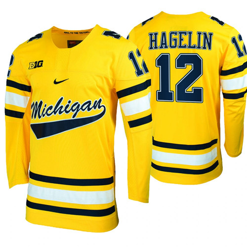 Michigan Wolverines Carl Hagelin Alumni College Hockey Jersey Maize