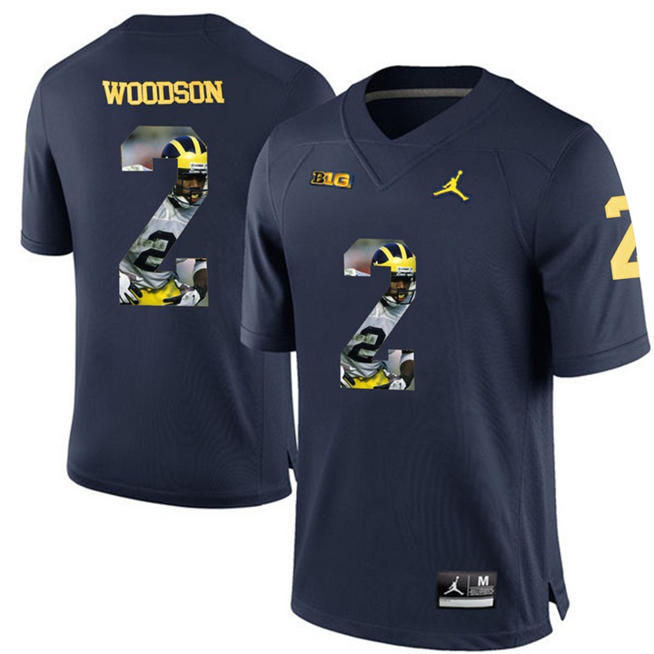 Michigan Wolverines Charles Woodson Navy Blue Printing Player Portrait Football Jersey