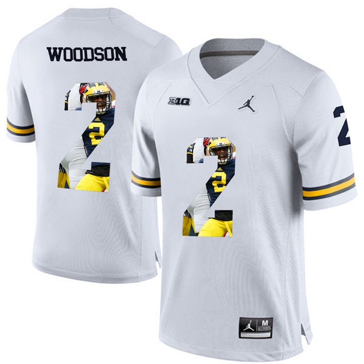 Michigan Wolverines Charles Woodson White Printing Player Portrait Football Jersey