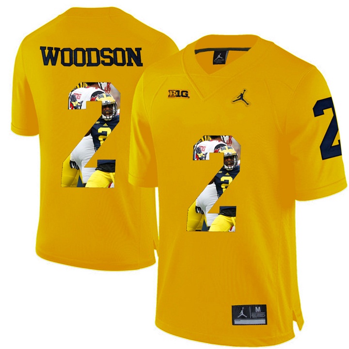 Michigan Wolverines Charles Woodson Yellow Printing Player Portrait Football Jersey