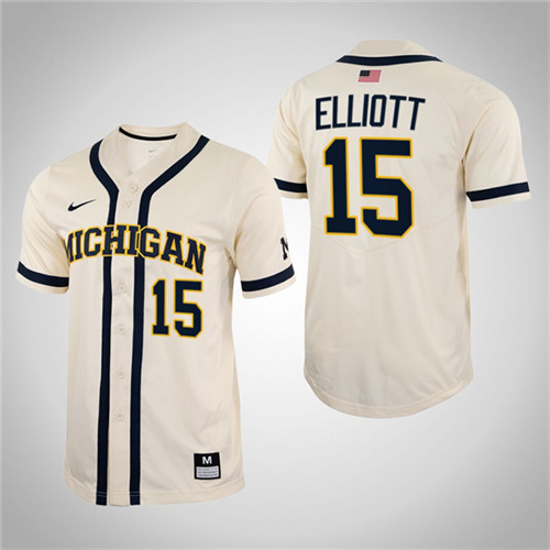 Michigan Wolverines Clark Elliott Full-Button College Baseball Jersey White