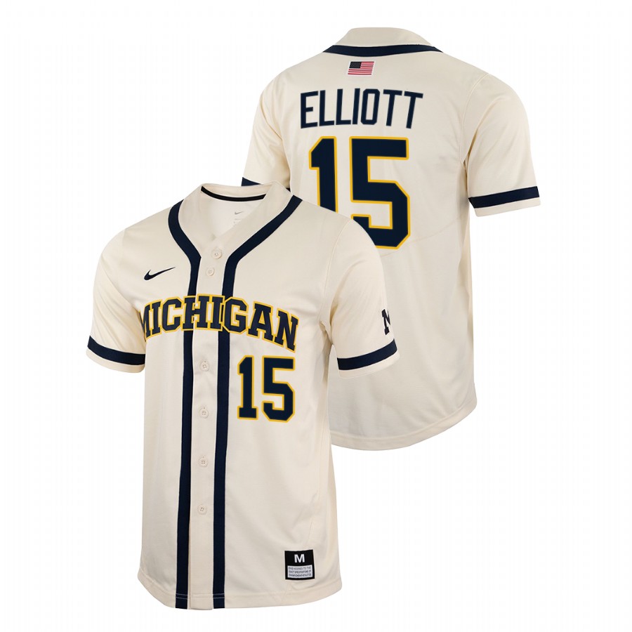 Michigan Wolverines Clark Elliott Men White College Baseball Full-Button Jersey 