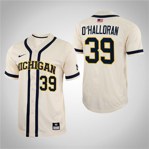 Michigan Wolverines Cononr O'Halloran Full-Button College Baseball Jersey White