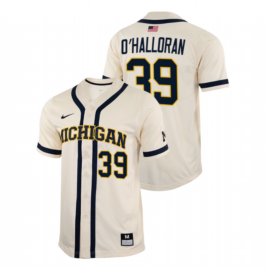 Michigan Wolverines Cononr O'Halloran Men White College Baseball Full-Button Jersey