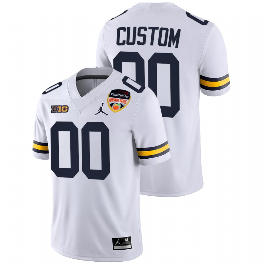 Michigan Wolverines Custom 2021 Orange Bowl White Jersey College Football Playoff