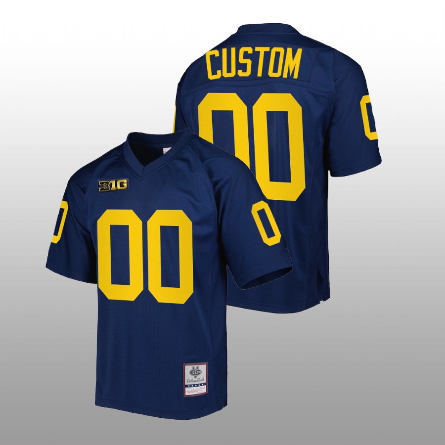 Michigan Wolverines Custom Authentic Football Navy Jersey Mitchell Ness 