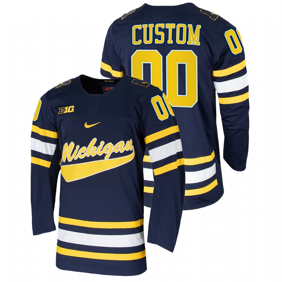 Michigan Wolverines Custom College Hockey Replica Jersey Navy