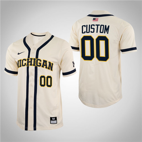 Michigan Wolverines Custom Full-Button College Baseball Jersey White