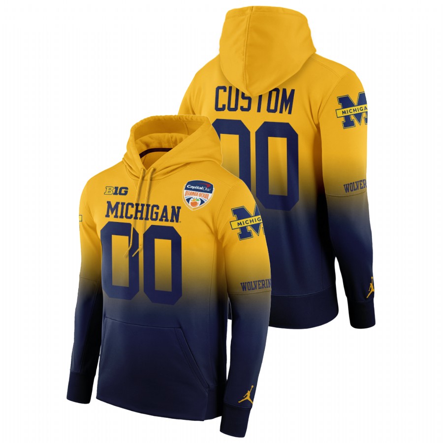 Michigan Wolverines Custom Gold Navy 2021 Orange Bowl Men Color Crash Hoodie