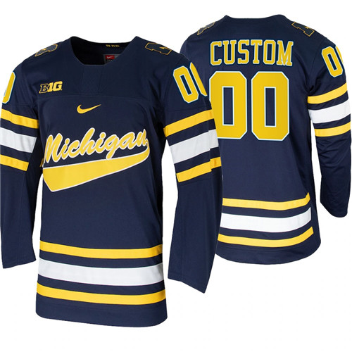 Michigan Wolverines Custom Replica College Hockey Jersey Navy