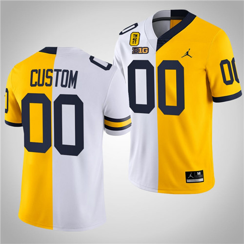 Michigan Wolverines Custom Split Limited Edition TM 42 Patch Jersey White Maize