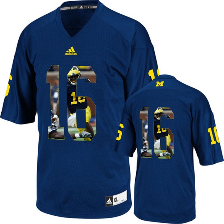 Michigan Wolverines Denard Robinson Navy Blue Printing Player Portrait Football Jersey