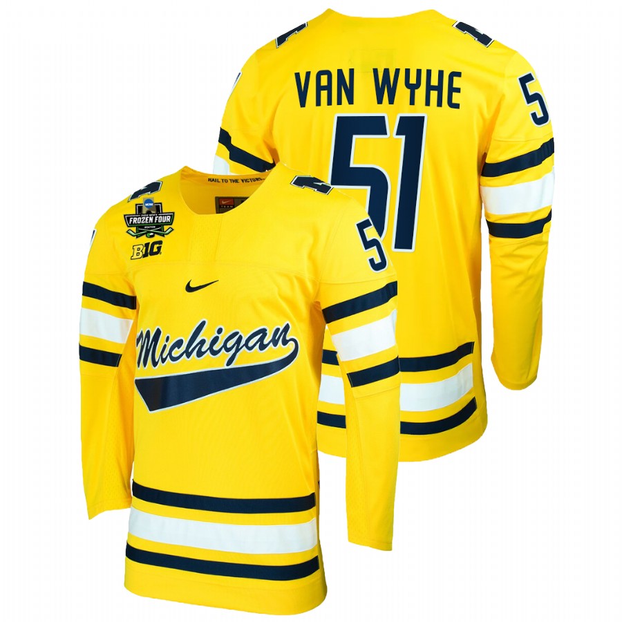 Michigan Wolverines Garrett Van Wyhe 2022 Frozen Four NCAA Hockey Jersey Maize