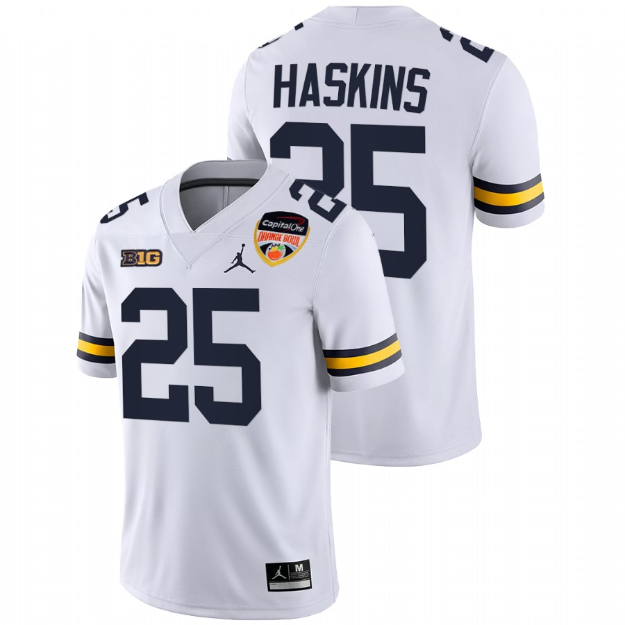 Michigan Wolverines Hassan Haskins 2021 Orange Bowl White Jersey College Football Playoff