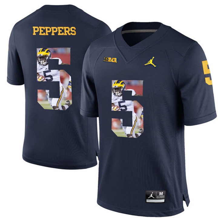 Michigan Wolverines Jabrill Peppers Navy Blue Printing Player Portrait Football Jersey