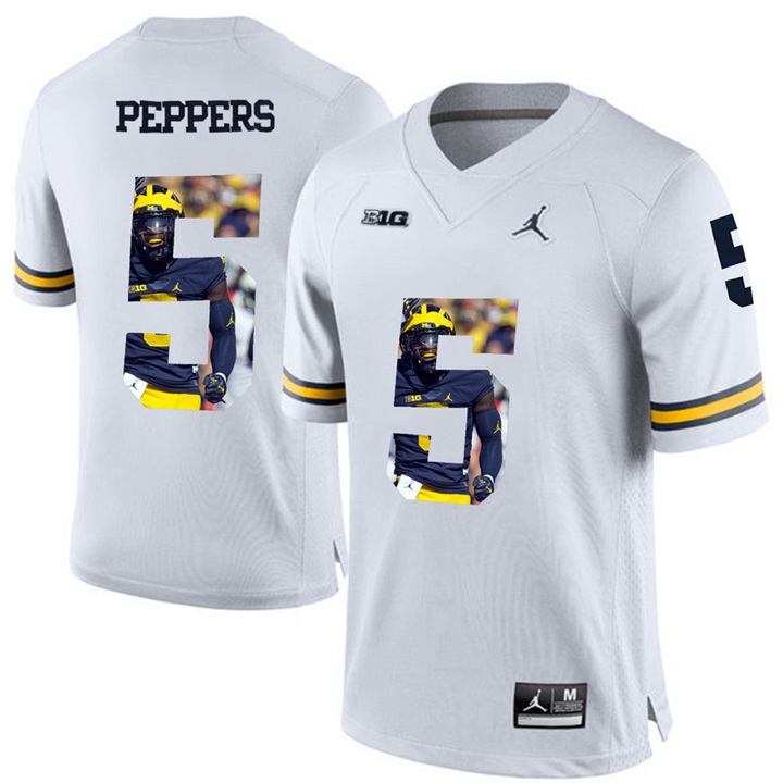 Michigan Wolverines Jabrill Peppers White Printing Player Portrait Football Jersey