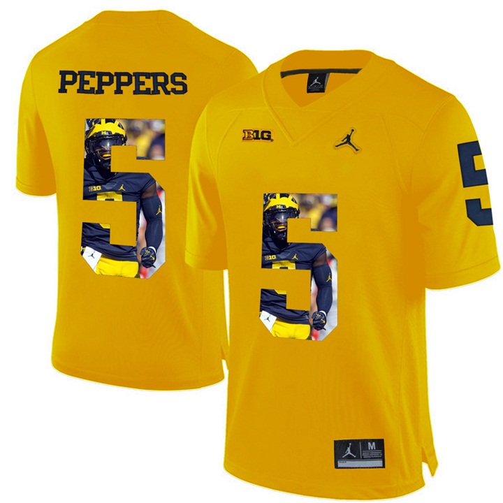 Michigan Wolverines Jabrill Peppers Yellow Printing Player Portrait Football Jersey