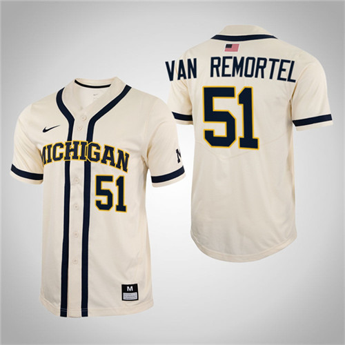 Michigan Wolverines Jack Van Remortel Full-Button College Baseball Jersey White