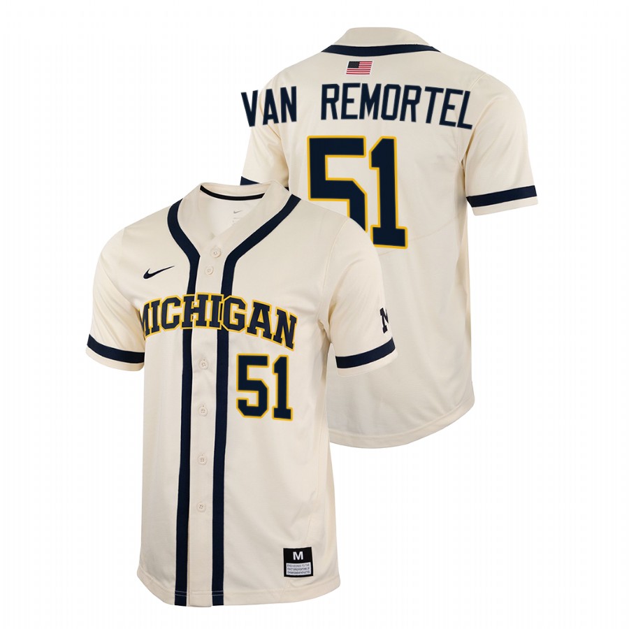 Michigan Wolverines Jack Van Remortel Men White College Baseball Full-Button Jersey 