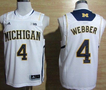 Michigan Wolverines Jersey #4 Chirs Webber White with Big 10 Patch