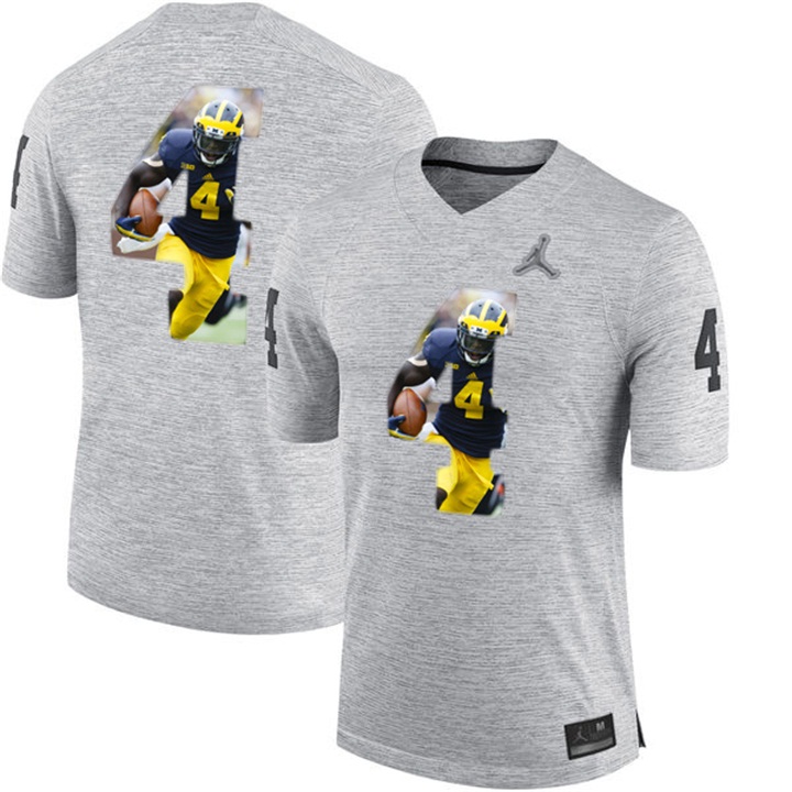 Michigan Wolverines Jim Harbaugh Gray Printing Player Portrait Football Jersey