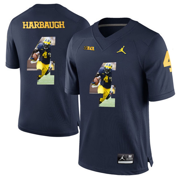 Michigan Wolverines Jim Harbaugh Navy Blue Printing Player Portrait Football Jersey