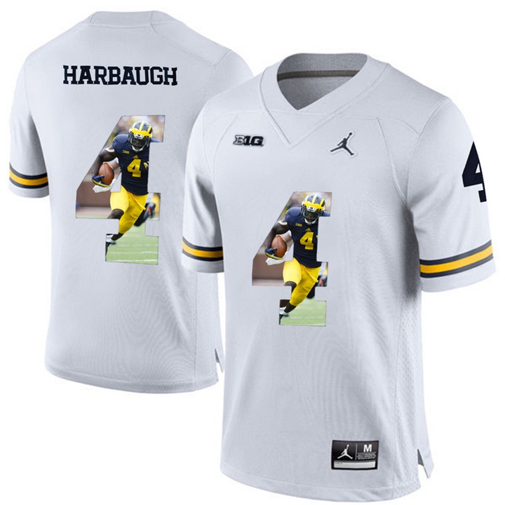 Michigan Wolverines Jim Harbaugh White Printing Player Portrait Football Jersey