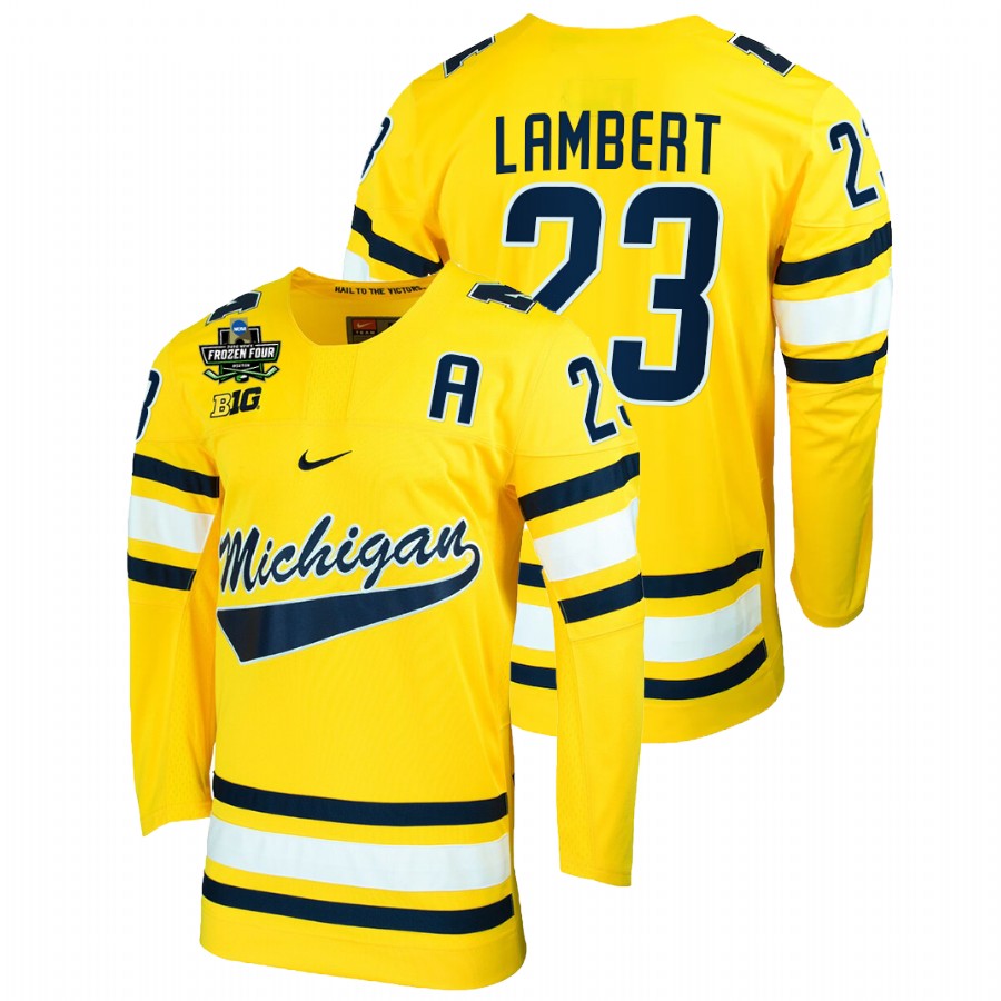 Michigan Wolverines Jimmy Lambert 2022 Frozen Four NCAA Hockey Jersey Maize